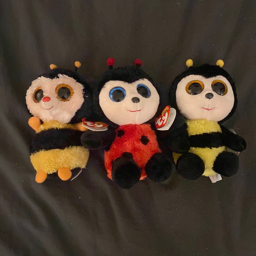 Three Bubble Bee and Lady Bug Beanie Boos - Sting, Izzy, and Buzby
